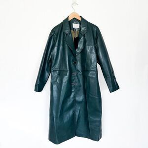 DEPT. ANONYM Women’s Forest Evergreen Vegan Leather Pinch Pleat Trench Coat